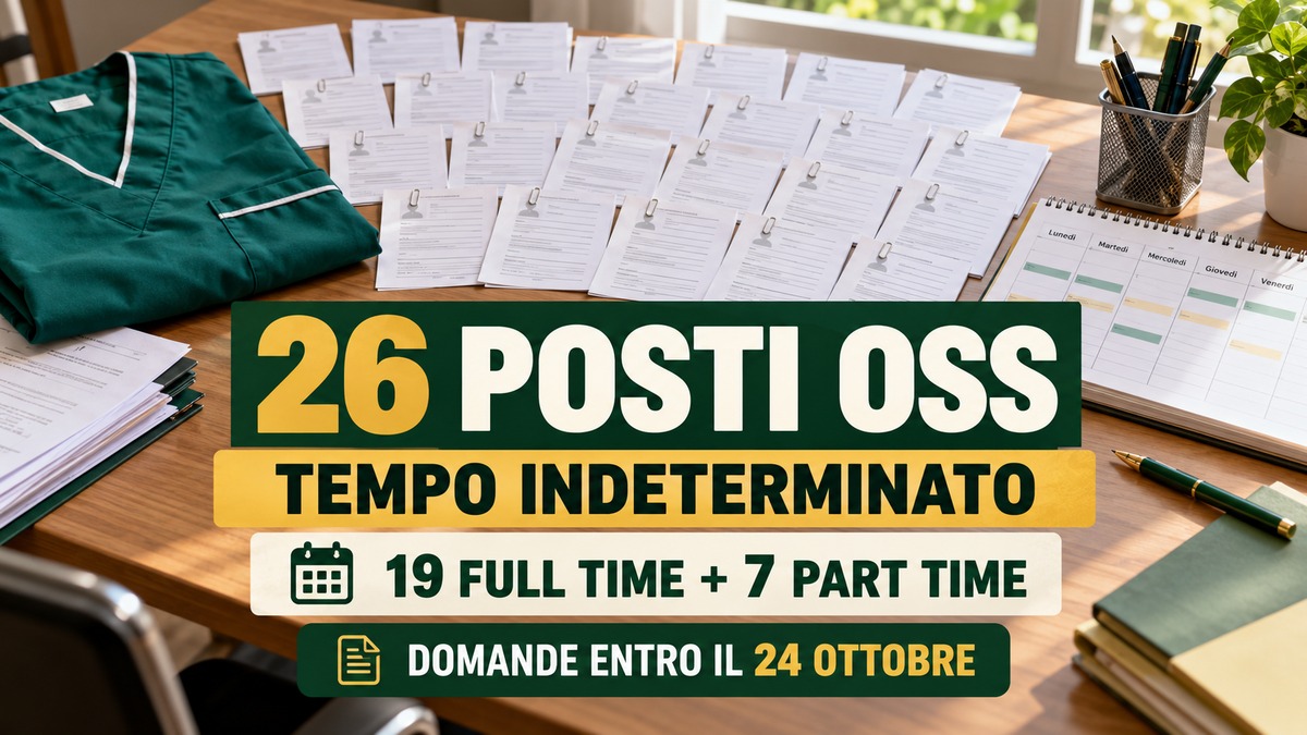 Concorso OSS 2026: 26 posti a tempo indeterminato, domande fino al 24 ottobre
